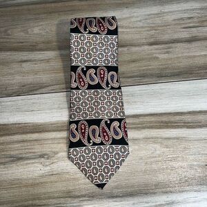 Vtg 80s OSCAR DE LA RENTA Neck Tie Black Gold Red Paisley Print Silk Classic